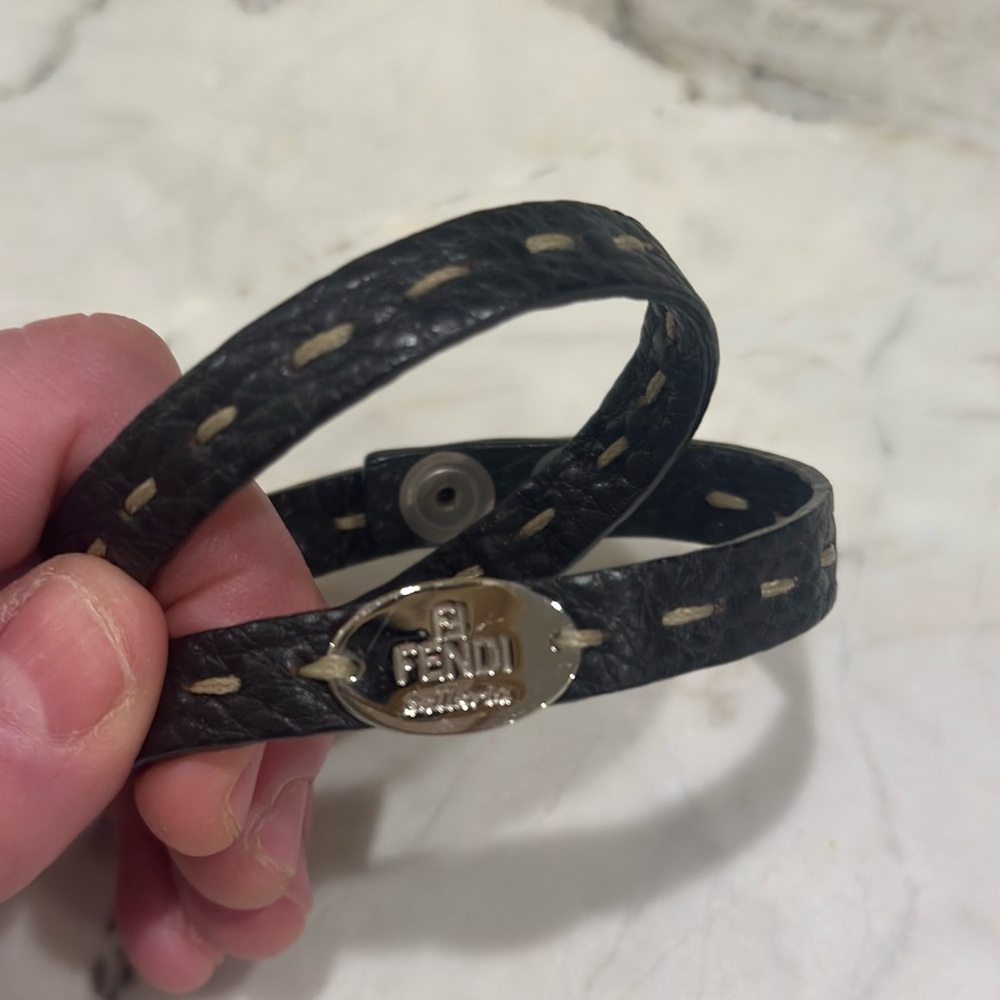 Fendi Brown Leather Wrap Bracelet with Stitched Accents & Silver Hardware! - Picture 2 of 6